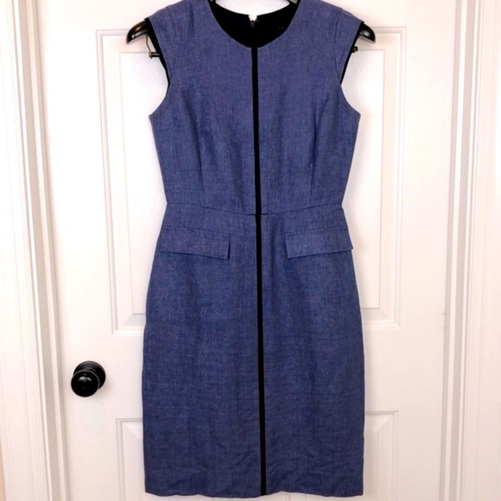 J. Crew Linen Dress with Cap Sleeve Size 2 Blue Linen